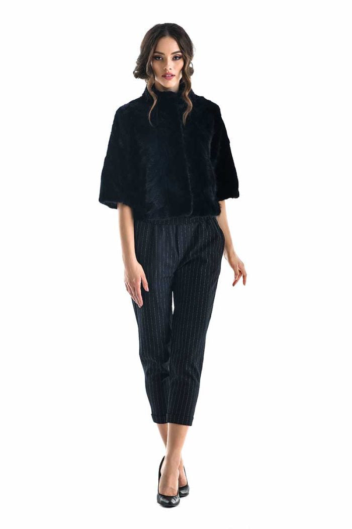 Navy Blue Genuine Mink Fur Jacket for Women | Luxury Short Fur Coat | S–XL