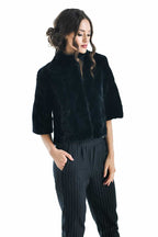 Navy Blue Genuine Mink Fur Jacket for Women | Luxury Short Fur Coat | S–XL