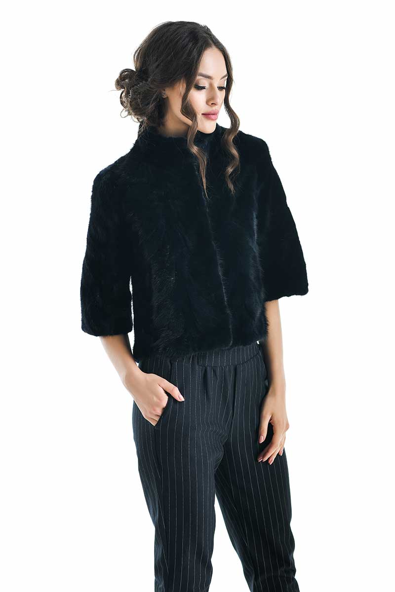 Navy Blue Genuine Mink Fur Jacket for Women | Luxury Short Fur Coat | S–XL