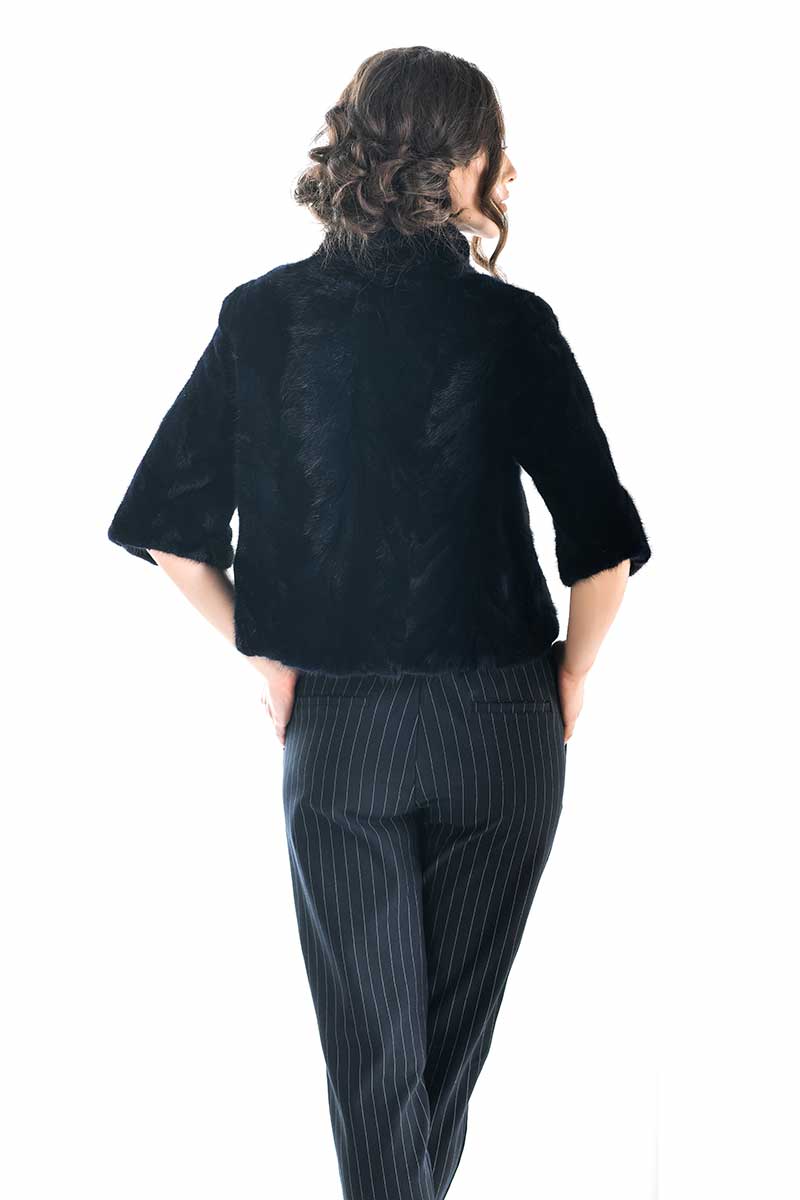Navy Blue Genuine Mink Fur Jacket for Women | Luxury Short Fur Coat | S–XL