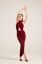 Marie Burgundy Backless Slit Maxi Dress