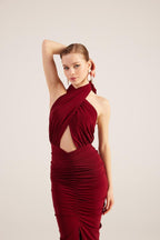 Marie Burgundy Backless Slit Maxi Dress